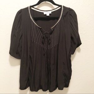 Anthro Velvet Graham and Spencer Black Peasant Top